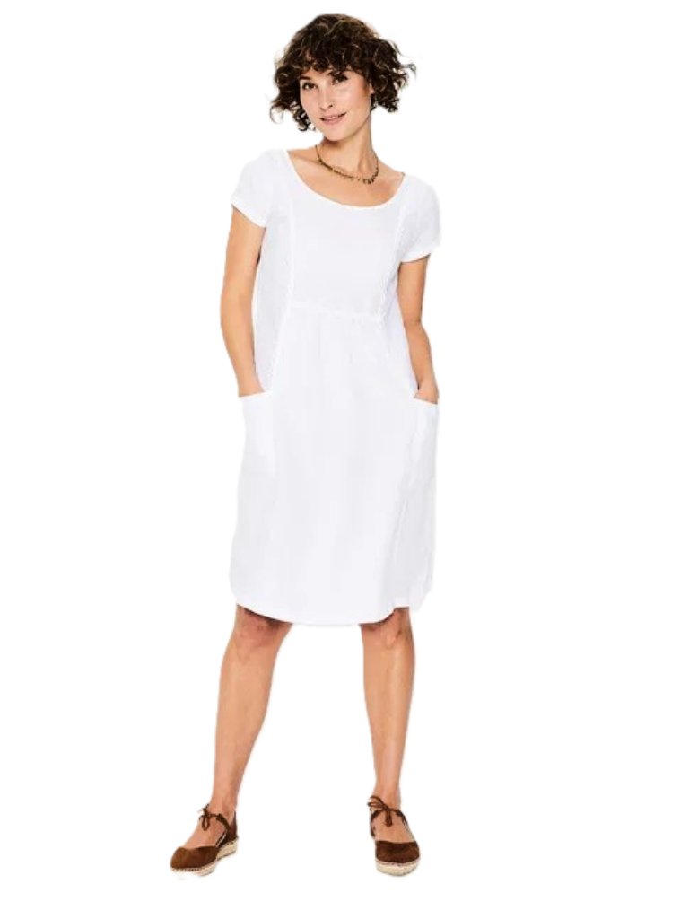 Boden Alberta 100% Linen Mini Dress 14 Petite White Coquette Scandi Clean Girl